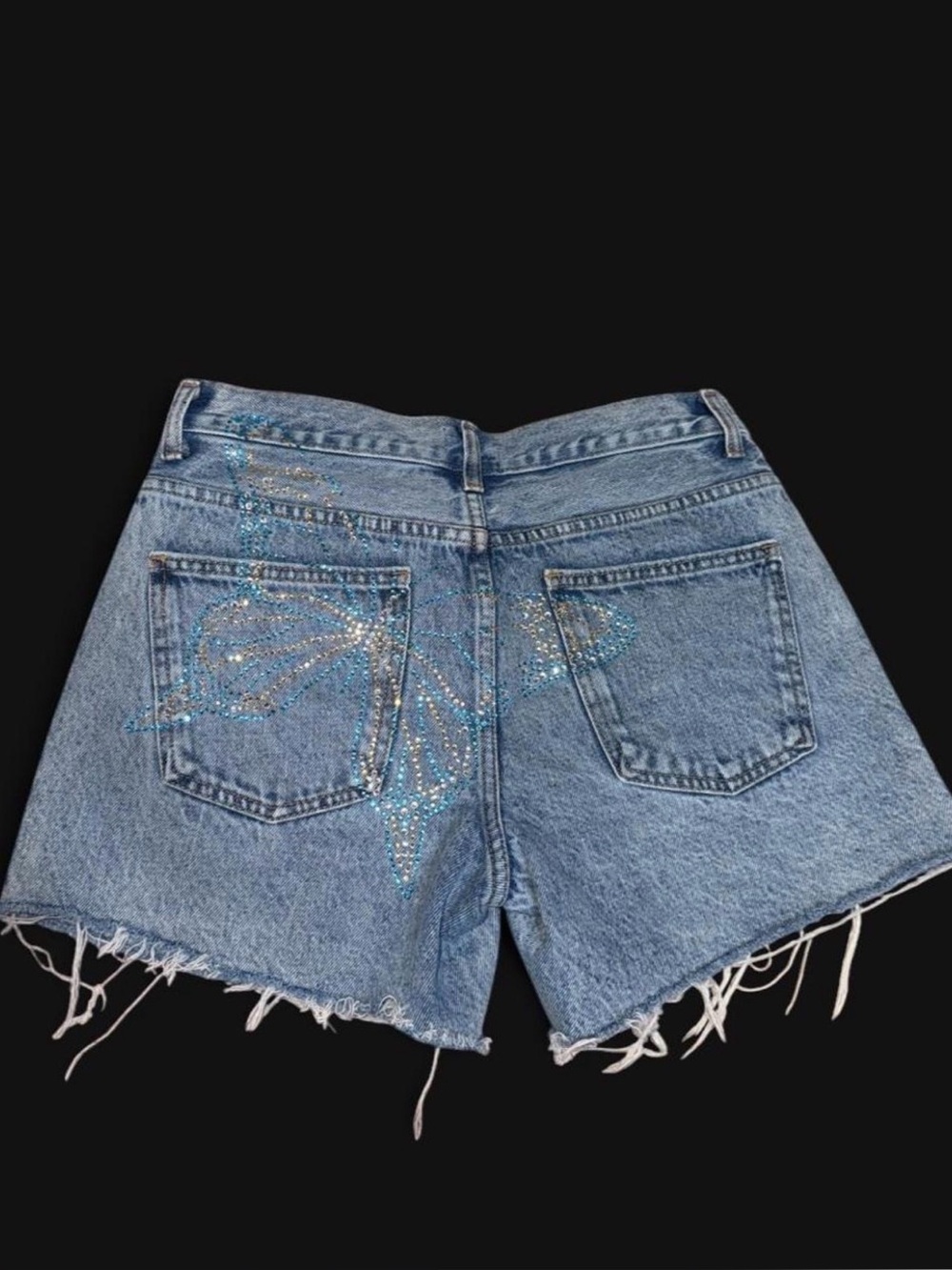 Light Blue Denim Jean Shorts with Crystal Star Detail
